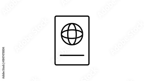 Blue globe icon centered on a white background, symbolizing global connectivity and geography.