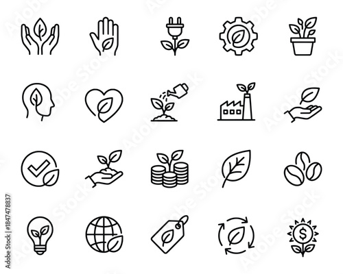Eco-Friendly Sustainable Nature Line Icons