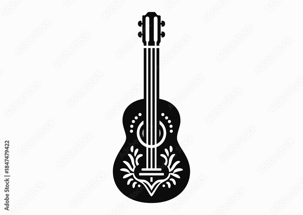 Fototapeta premium Hawaiian four-string guitar ukulele, vector black and white silhouette