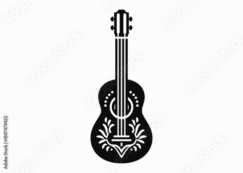 Hawaiian four-string guitar ukulele, vector black and white silhouette