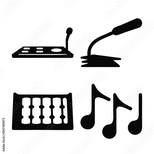 Audio, music production, sound recording icon set on white