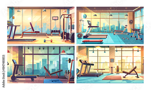 Modern Sport Club Gym Cartoon Vector Interior