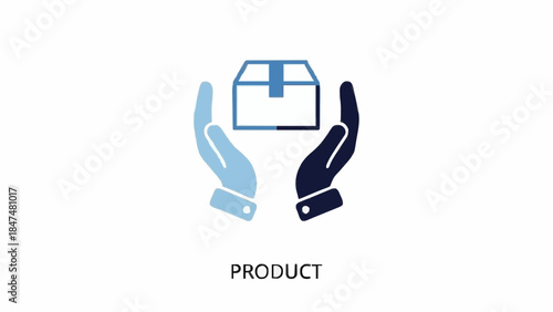 Product icon with a blue cube in hands symbolizes careful handling and delivery of goods representing quality assurance and customer satisfaction within business processes