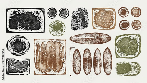 Collection of textured abstract shapes organic stamp print elements for graphic design isolated on light background