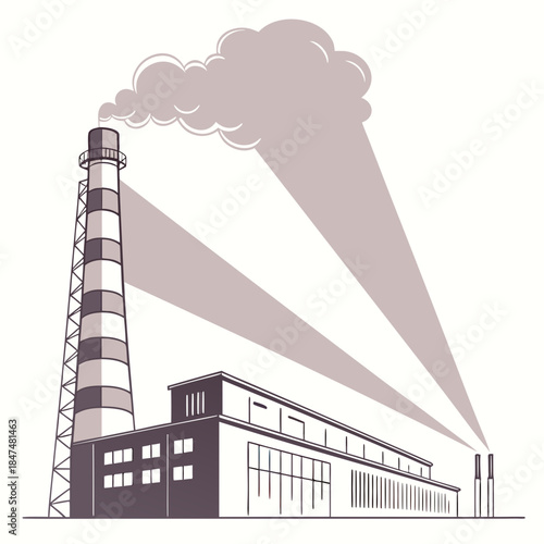 Morning light hitting factory exhaust smoke white industrial