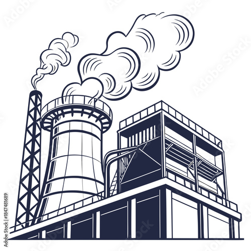 Coolant plant emitting mist from metal vents industrial