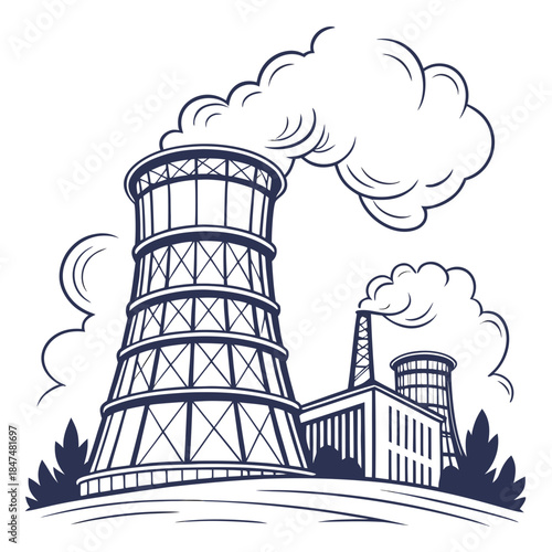 Cooling towers with smoke emission from industrial plant