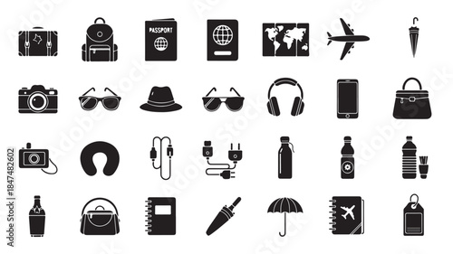 Travel Icons Set with Various Travel Related Objects