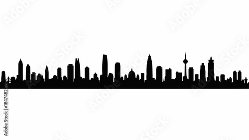 Vibrant city skyline silhouette at dawn, symbolizing urban growth and modern architecture.