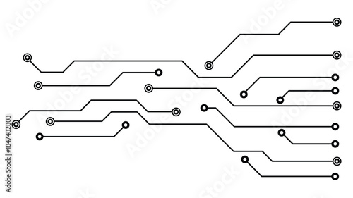 Circuit board design with interconnected lines and nodes.