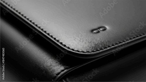 Elegant black leather texture with subtle embossed logo detail, showcasing luxury and sophisticated craftsmanship.