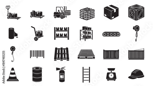 Construction Site Icons Set with Various Industrial Symbols and Objects
