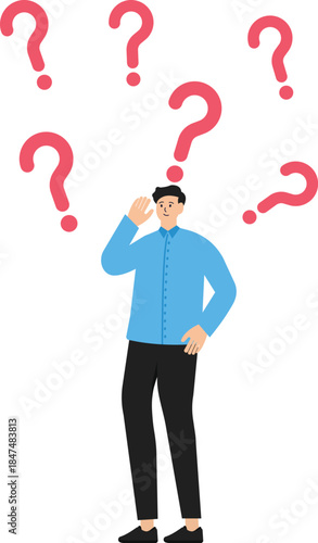 stress or anxiety due to business difficulties, Frustration or depression from complex problems at work. businessman with head full of messy question marks.