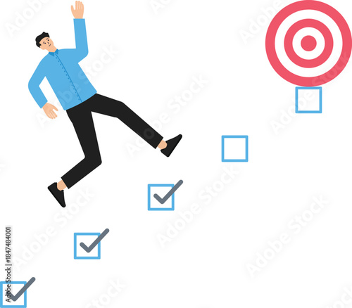 Personal development plan for career success, to motivate and achieve business target concept, build specific skill or smart entrepreneur competency list as ladder to achieve target.
