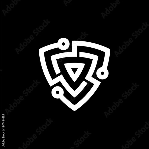 A futuristic shield logo with digital circuit nodes. This elegant design is perfect for cybersecurity or data protection.