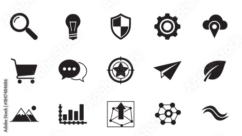 Black Icons Set of Business, Technology and Finance Symbols