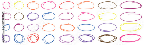 A vibrant collection of various handdrawn marker circles and irregular oval shapes in diverse colors perfect for emphasizing text or graphic elements on any design project