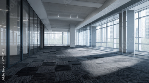 The office building's carpet was installed. 