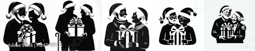 vector silhouette of old couple holding a gift together