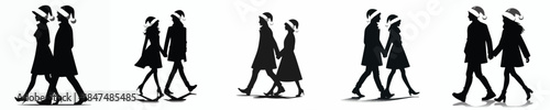vector silhouette of a couple walking in a Christmas atmosphere