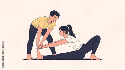 A smiling young woman finds joy in fitness and beauty while practicing yoga, sitting on a chair, and resting on the floor