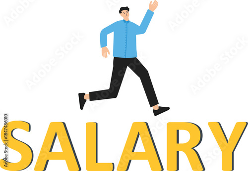 Office salary or bank deposit employee working businessman, businessman walking on word cube block building Salary concept
