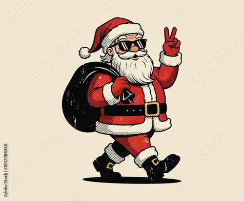 Retro Graphic Design: Stylish Santa with Sunglasses and Swagger