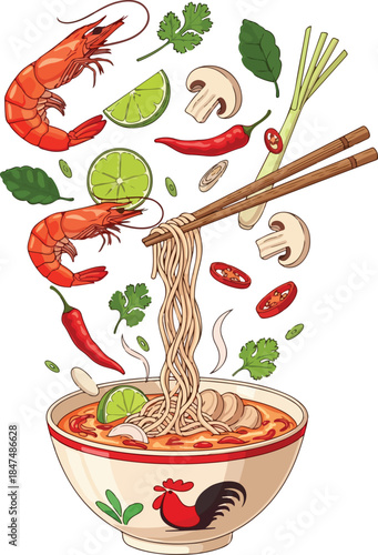 Appetizing Graphic: Spicy Thai Noodle/Soup with Shrimp