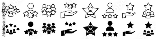Customer feedback and review symbol set in black color