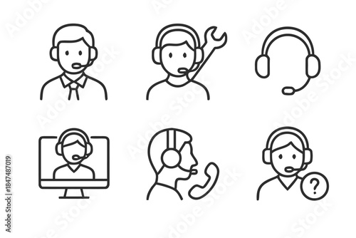 Customer service and support line icons set vector illustration