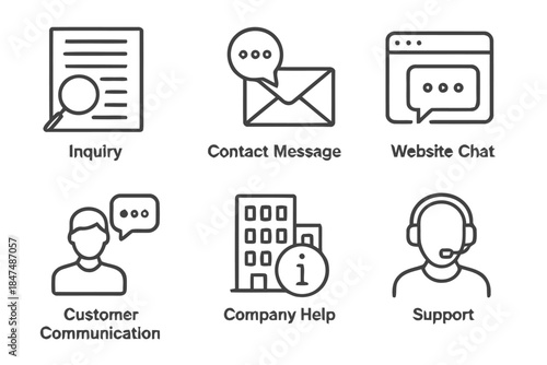 Customer Support Icons With Text For Assistance And Help