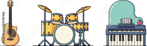 Flat vector illustration of musical instruments set