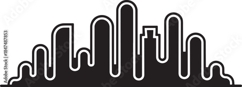 Stylized outline cityscape silhouette with dripping bottom architectural lines