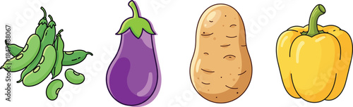 Flat vector illustration of assorted fresh vegetables