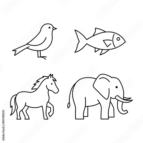 Set of Minimalist Animal Line Icons