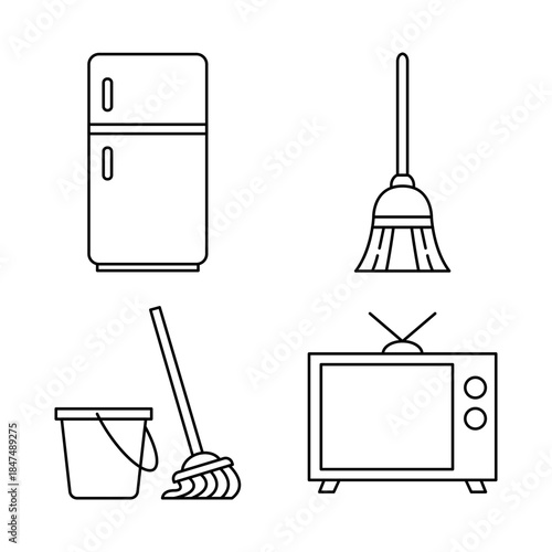 Home Appliances and Cleaning Services Line Icon Set