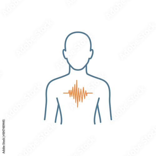 Human torso outline with heartbeat waveform isolated on white background
