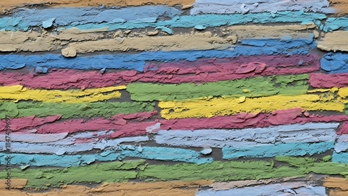 Colorful peeling paint texture on a weathered wall showing vibrant layers