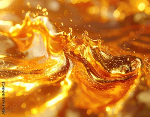 Vibrant, dynamic splash of golden liquid captured in high-speed detail.