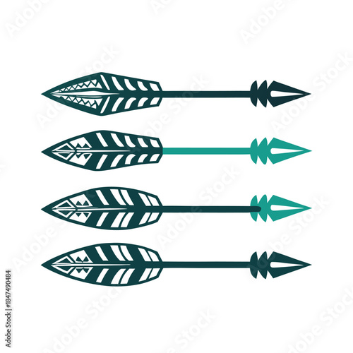 Stylized Tribal Arrows Vector Set in Teal and Green Hues