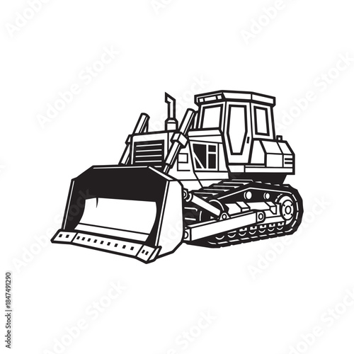 Black and white illustration of a bulldozer