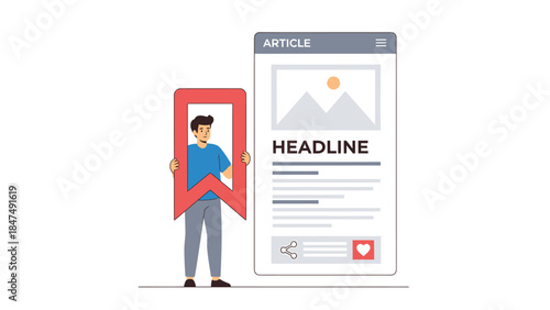 Man Holding a Red Ribbon Next to a Website Mockup.