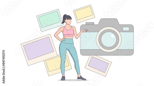Woman Posing With Camera and Photos Concept.