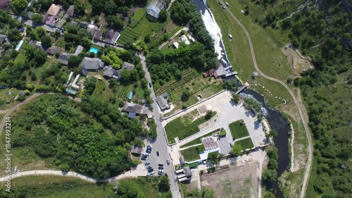 flying a drone above river in Old Orhei