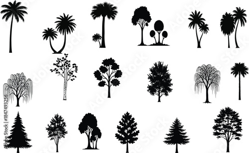 Collection of various tree silhouettes for design and illustration
