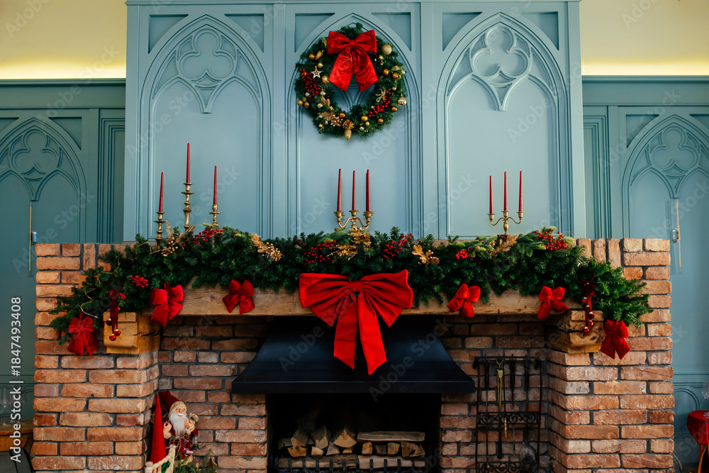 custom made wallpaper toronto digitalWarm cozy fireplace decorated for Christmas