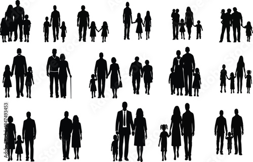 Collection of silhouette illustrations of people in various group configurations