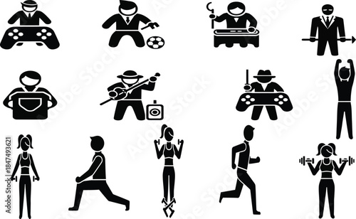Diverse occupations and leisure activities icons