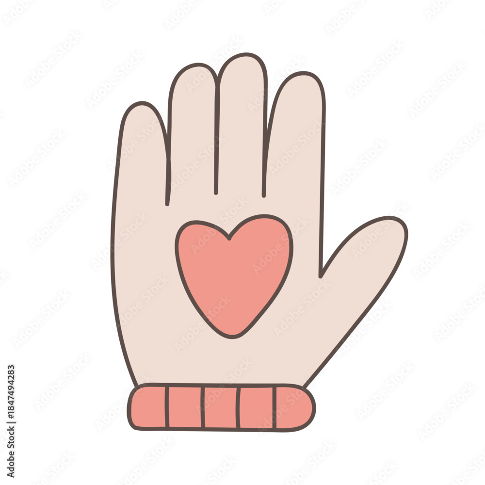 Obraz premium Hand Drawn Cozy Mitten with Heart Symbol and Knit Cuff