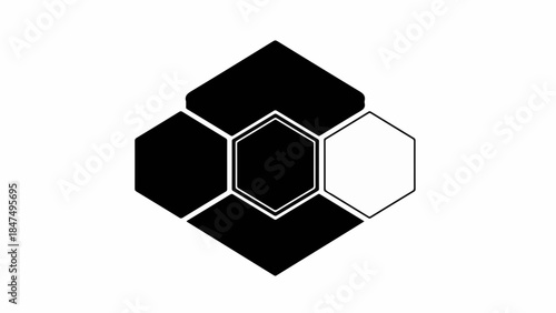 Abstract geometric pattern with interconnected hexagons and solid shapes